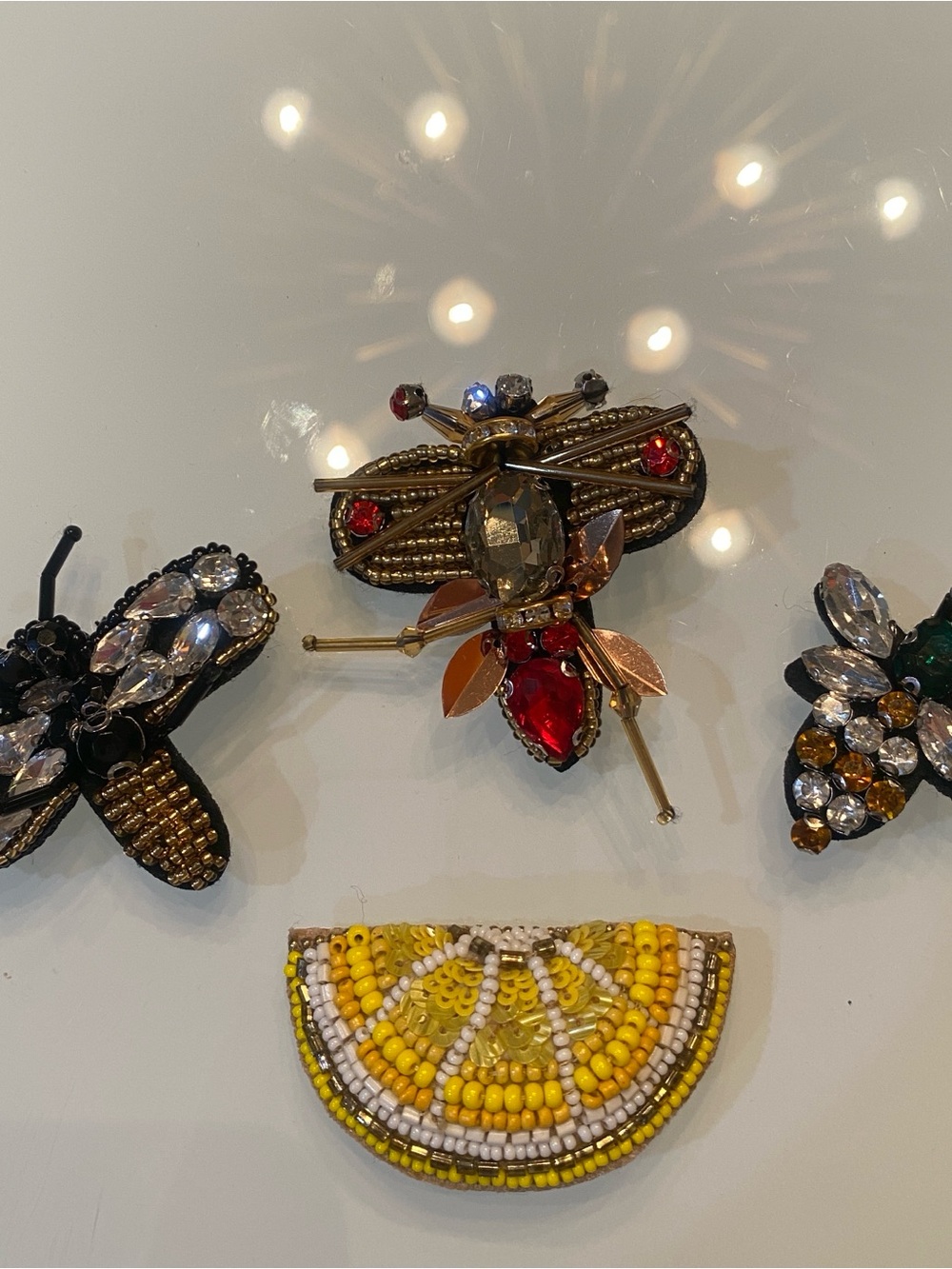 Beaded Felt Brooch Set - Bees, Dragonfly & Citrus Slice (4-Piece)